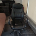 Black Leather High Back Rolling Meeting Chair, Arm, Silver Trim